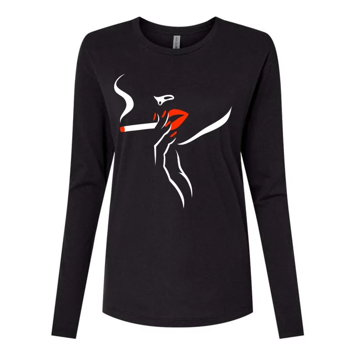 Lady Smoking Simplistic Silhouette Womens Cotton Relaxed Long Sleeve T-Shirt