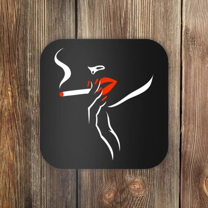 Lady Smoking Simplistic Silhouette Coaster