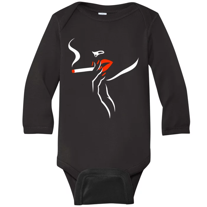 Lady Smoking Simplistic Silhouette Baby Long Sleeve Bodysuit