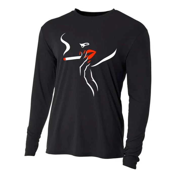 Lady Smoking Simplistic Silhouette Cooling Performance Long Sleeve Crew