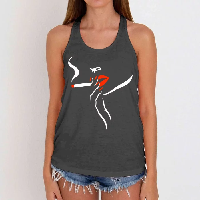 Lady Smoking Simplistic Silhouette Women's Knotted Racerback Tank