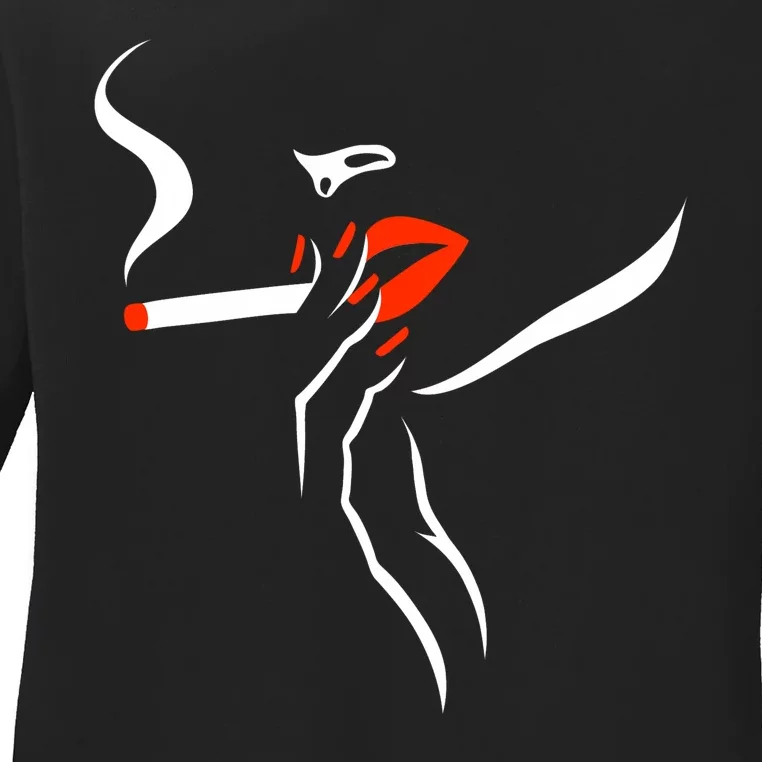 Lady Smoking Simplistic Silhouette Ladies Long Sleeve Shirt