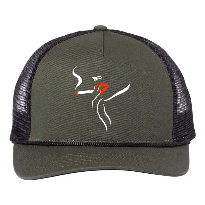 Lady Smoking Simplistic Silhouette Retro Rope Trucker Hat Cap