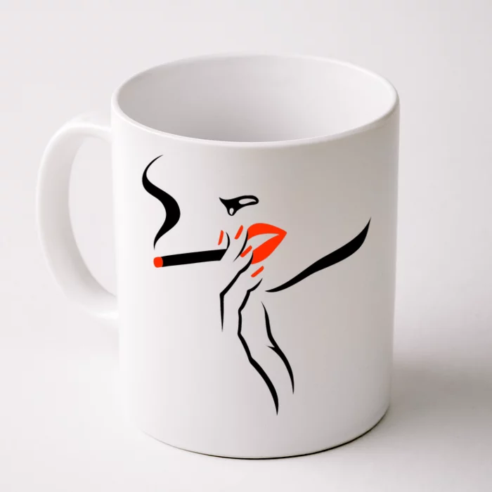 Lady Smoking Simplistic Silhouette Front & Back Coffee Mug