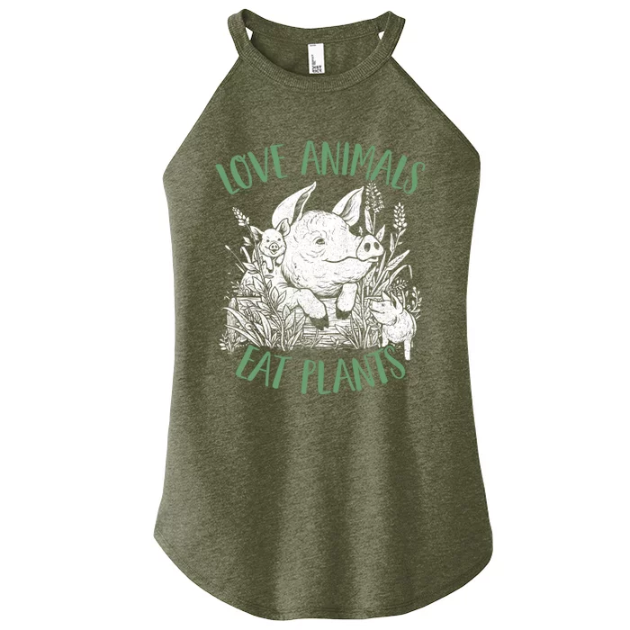 Love Animal Eat Plants Diet Vegan Veganism Meat Free Gift Women’s Perfect Tri Rocker Tank