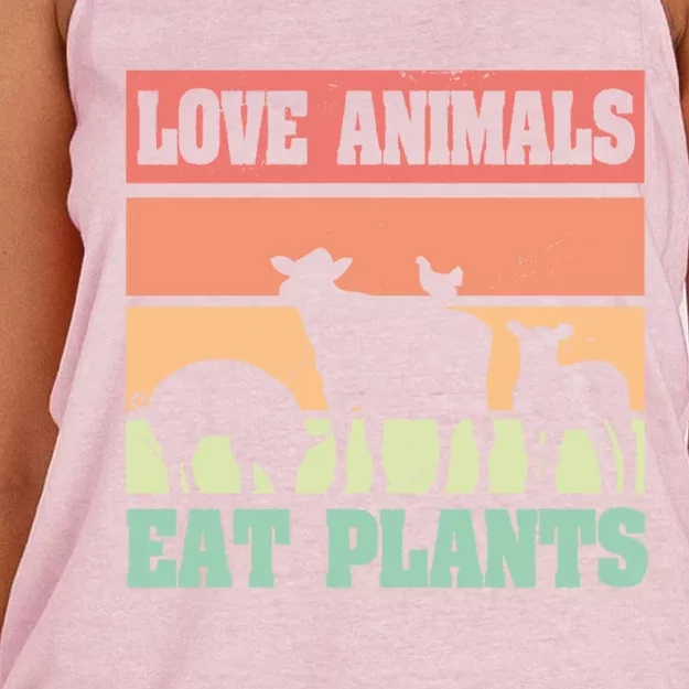 Love Animals Eat Plants Vegetarian Vegan Gift Women's Knotted Racerback Tank