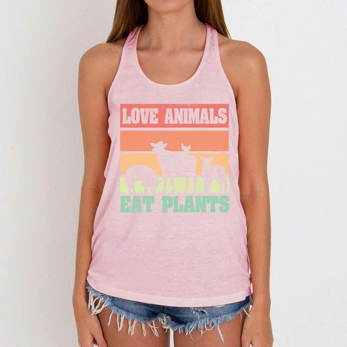 Love Animals Eat Plants Vegetarian Vegan Gift Women's Knotted Racerback Tank