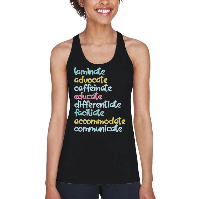 Laminate Advocate Edeucate Special Education Teacher Women's Racerback Tank