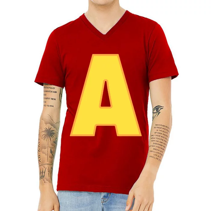 Letter A Funny Chipmunk Group Matching Halloween Costume V-Neck T-Shirt