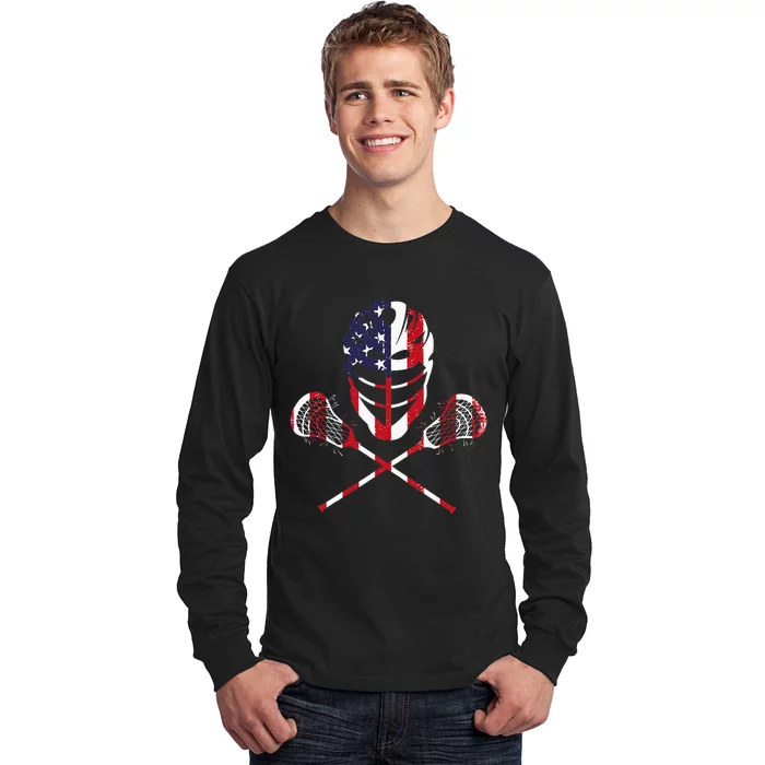 Lacrosse American Flag Lax Helmet Sticks Long Sleeve Shirt