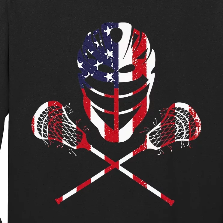 Lacrosse American Flag Lax Helmet Sticks Long Sleeve Shirt