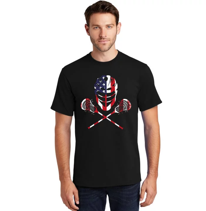 Lacrosse American Flag Lax Helmet Sticks Tall T-Shirt