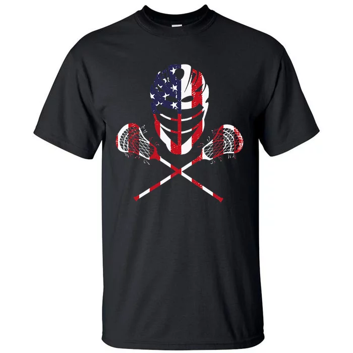 Lacrosse American Flag Lax Helmet Sticks Tall T-Shirt