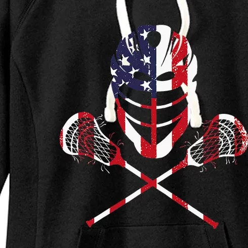 Lacrosse American Flag Lax Helmet Sticks Women's Fleece Hoodie