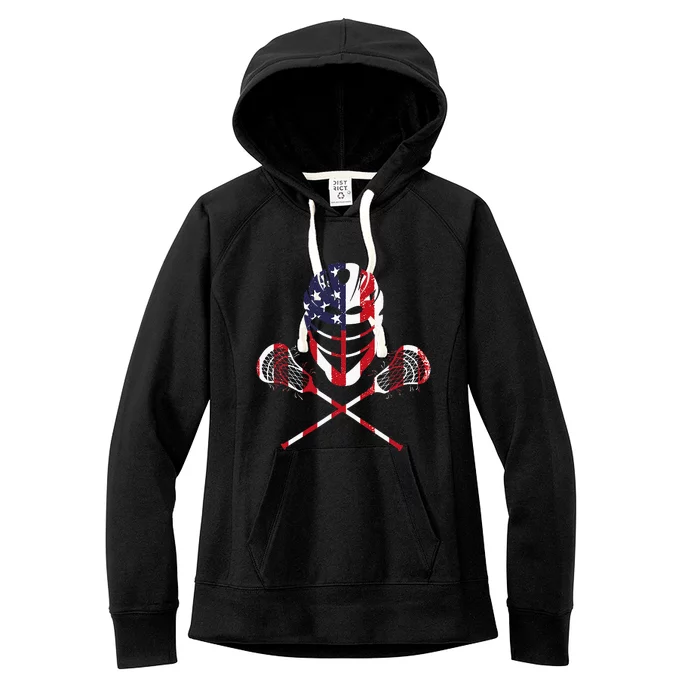 Lacrosse American Flag Lax Helmet Sticks Women's Fleece Hoodie