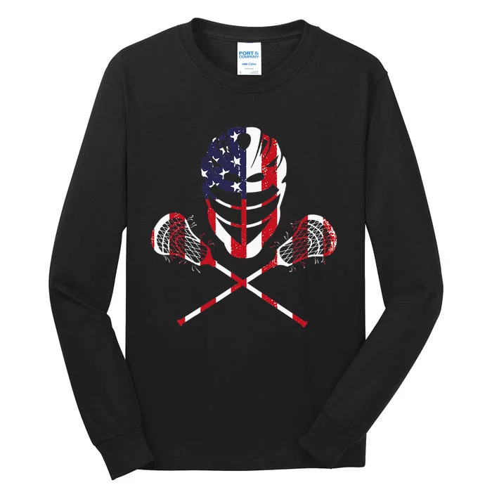 Lacrosse American Flag Lax Helmet Sticks Tall Long Sleeve T-Shirt