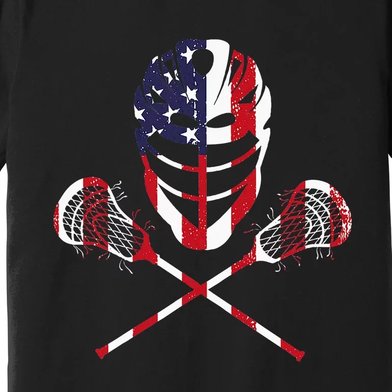 Lacrosse American Flag Lax Helmet Sticks Premium T-Shirt