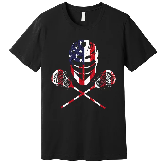 Lacrosse American Flag Lax Helmet Sticks Premium T-Shirt