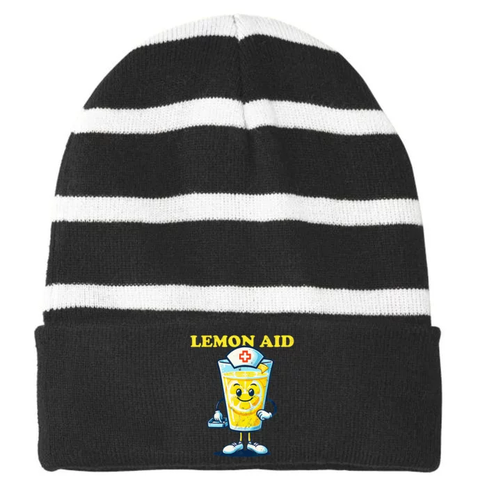 Lemon Aid Funny Lemonade Striped Beanie with Solid Band