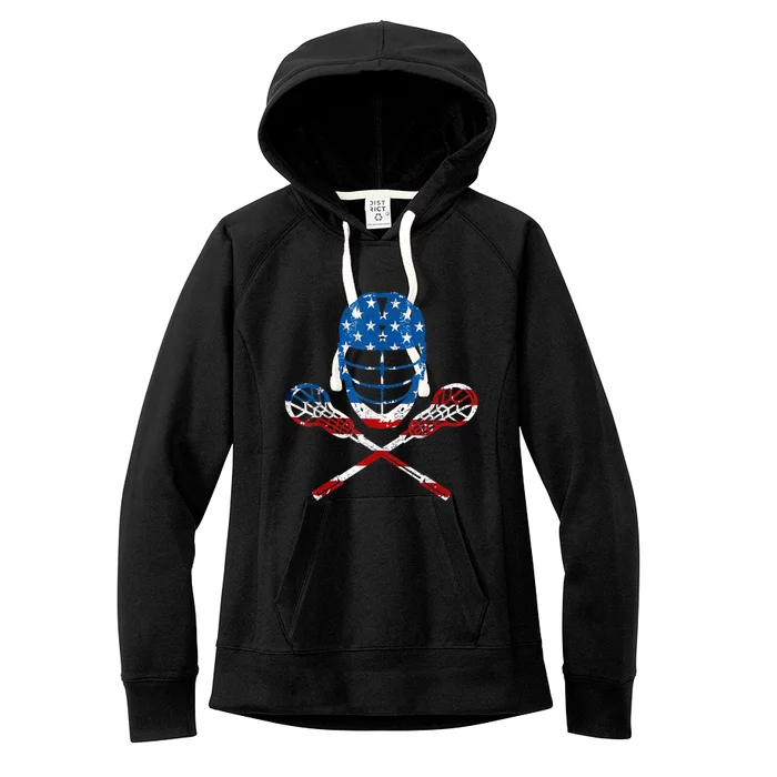 Lacrosse American Flag Lax Helmet Sticks 4th Of July Gifts Women's Fleece Hoodie