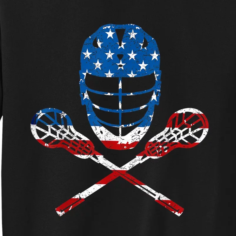 Lacrosse American Flag Lax Helmet Sticks 4th Of July Gifts Tall Sweatshirt