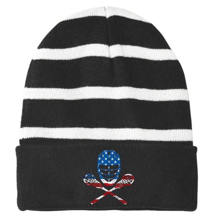 Lacrosse American Flag Lax Helmet Sticks 4th Of July Gifts Striped Beanie with Solid Band