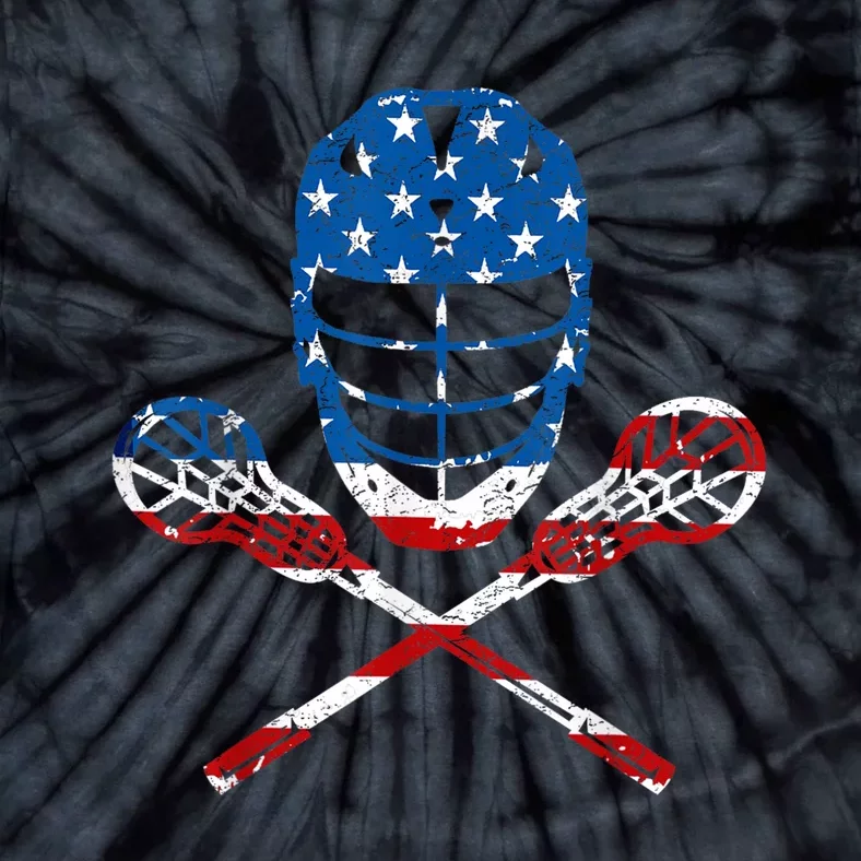 Lacrosse American Flag Lax Helmet Sticks 4th Of July Gifts Tie-Dye T-Shirt