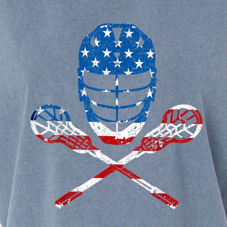 Lacrosse American Flag Lax Helmet Sticks 4th Of July Gifts Garment-Dyed Women's Muscle Tee