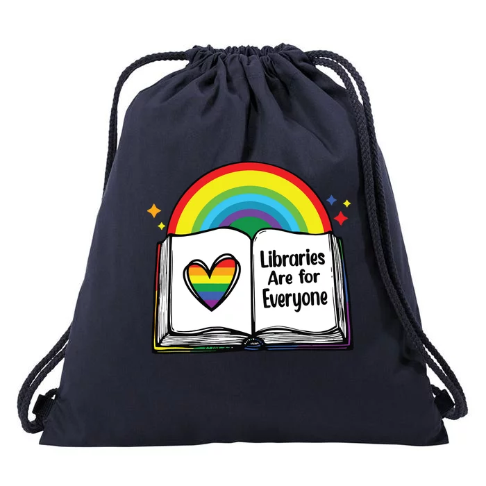 Libraries Are For Everyone Rainbow LGBT Flag Librarian Drawstring Bag