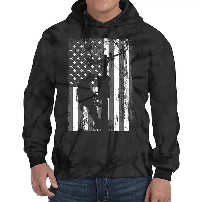 Lineman American Flag Vintage Patriotic Electrician Gift Tie Dye Hoodie