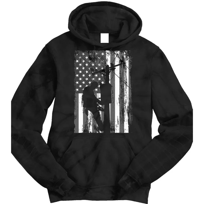 Lineman American Flag Vintage Patriotic Electrician Gift Tie Dye Hoodie