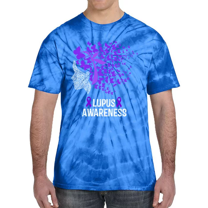 Lupus Awareness Funny Gift Lupus Purple Butterflies Gift Tie-Dye T-Shirt