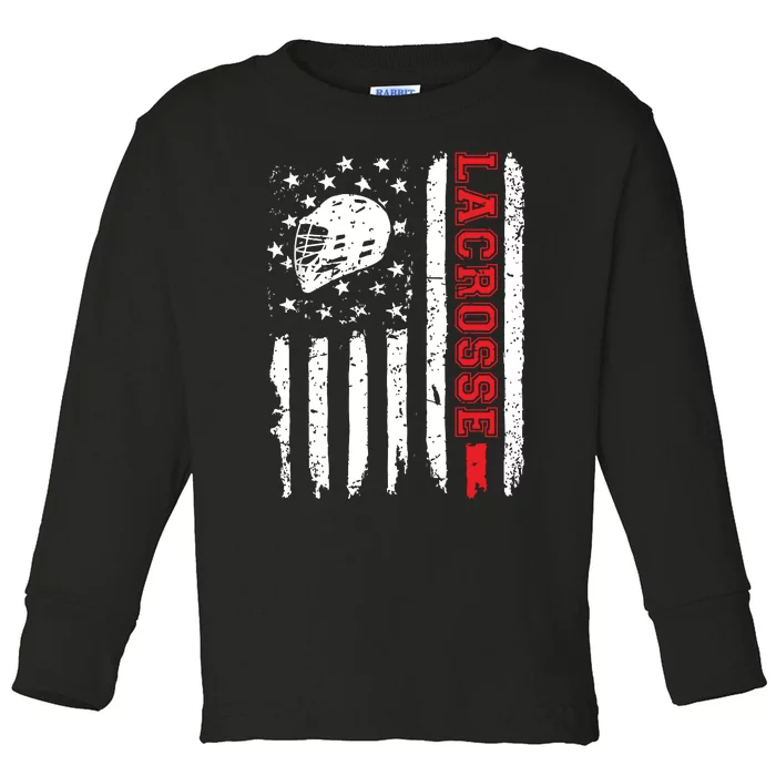 Lacrosse American Flag Distressed Toddler Long Sleeve Shirt