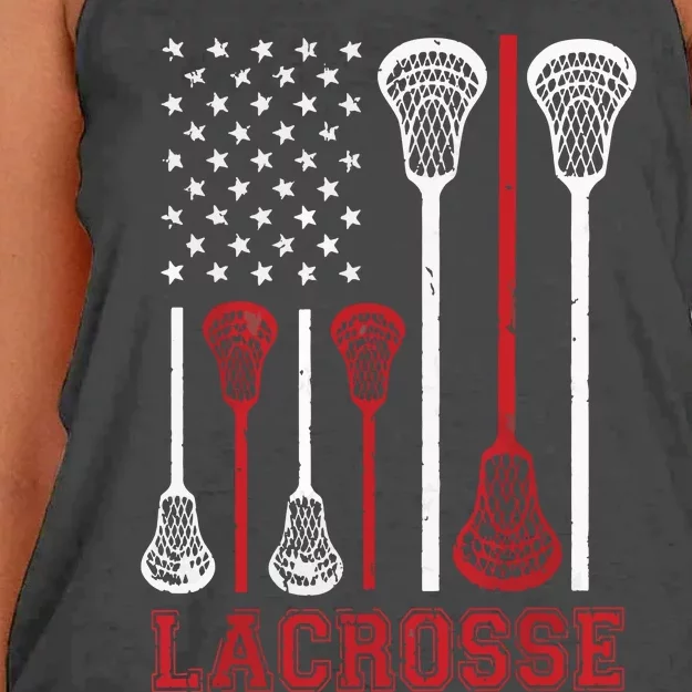 Lacrosse American Flag LAX Lacrosse Apparel Lacrosse Player Women's Knotted Racerback Tank