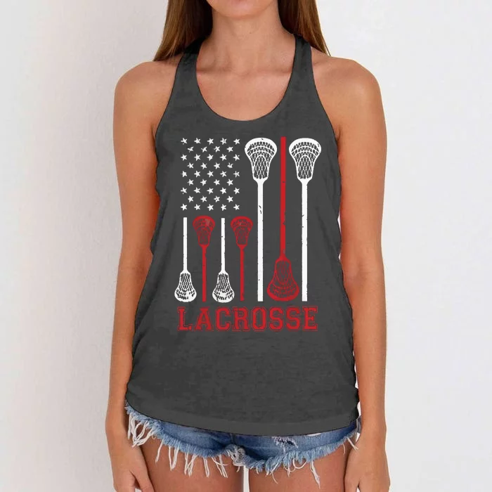 Lacrosse American Flag LAX Lacrosse Apparel Lacrosse Player Women's Knotted Racerback Tank