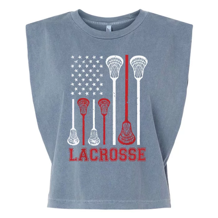 Lacrosse American Flag LAX Lacrosse Apparel Lacrosse Player Garment-Dyed Women's Muscle Tee