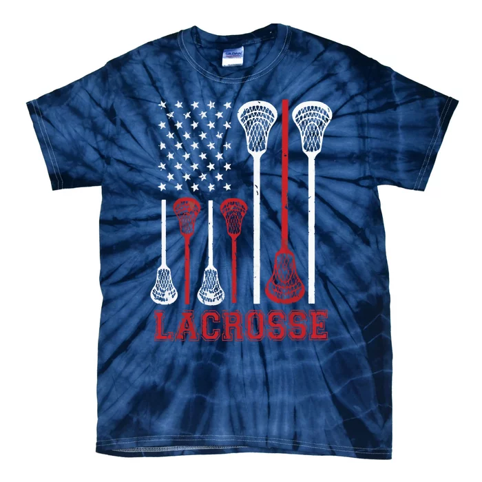 Lacrosse American Flag LAX Lacrosse Apparel Lacrosse Player Tie-Dye T-Shirt