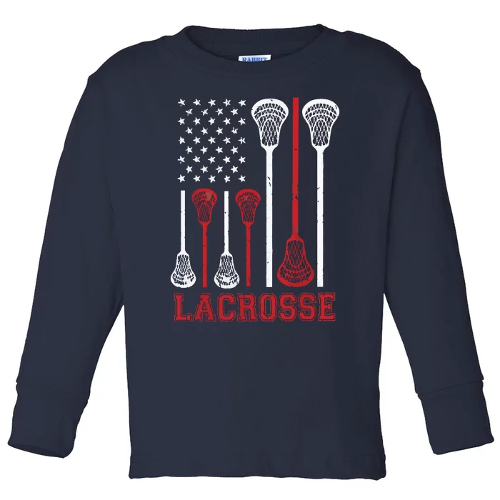 Lacrosse American Flag LAX Lacrosse Apparel Lacrosse Player Toddler Long Sleeve Shirt