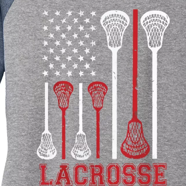 Lacrosse American Flag LAX Lacrosse Apparel Lacrosse Player Women's Tri-Blend 3/4-Sleeve Raglan Shirt