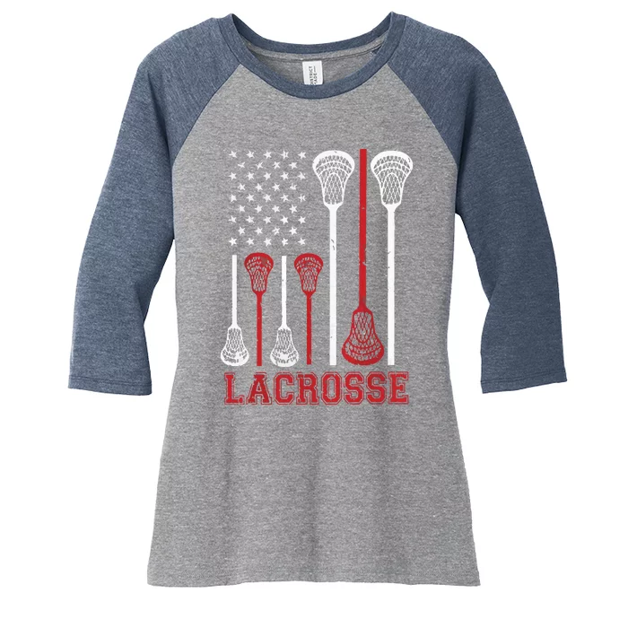 Lacrosse American Flag LAX Lacrosse Apparel Lacrosse Player Women's Tri-Blend 3/4-Sleeve Raglan Shirt