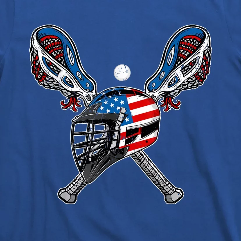 Lacrosse American Flag Lax Helmet Sticks 4th Of July Men T-Shirt