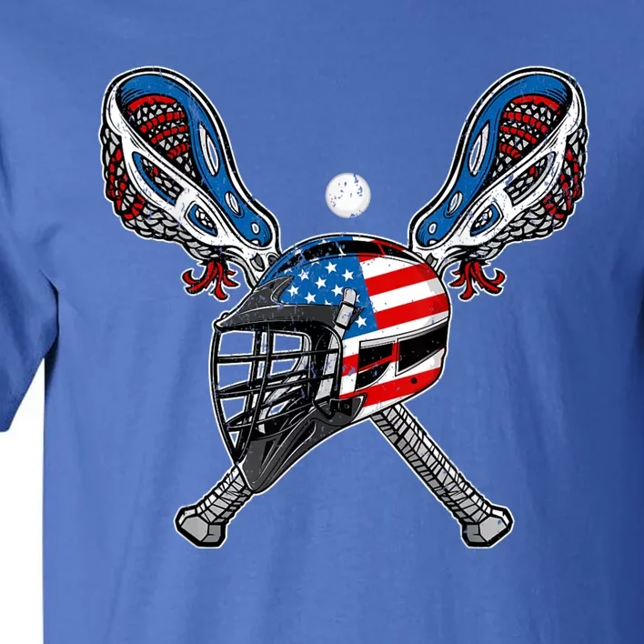 Lacrosse American Flag Lax Helmet Sticks 4th Of July Men Tall T-Shirt