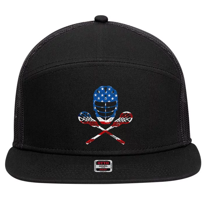 Lacrosse American Flag Lax Helmet Sticks 7 Panel Mesh Trucker Snapback Hat