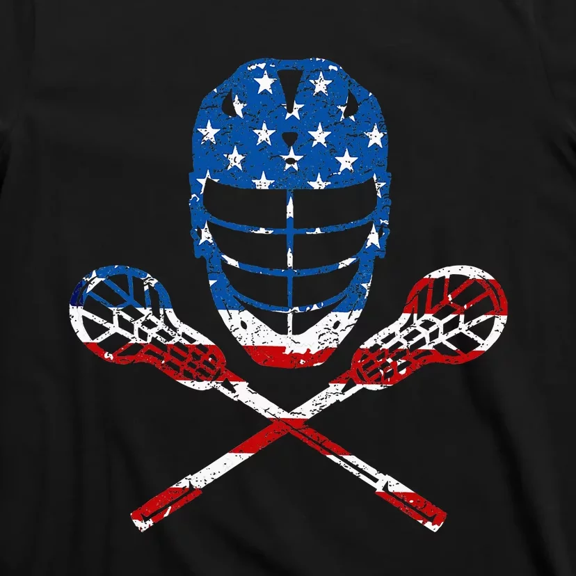 Lacrosse American Flag Lax Helmet Sticks T-Shirt