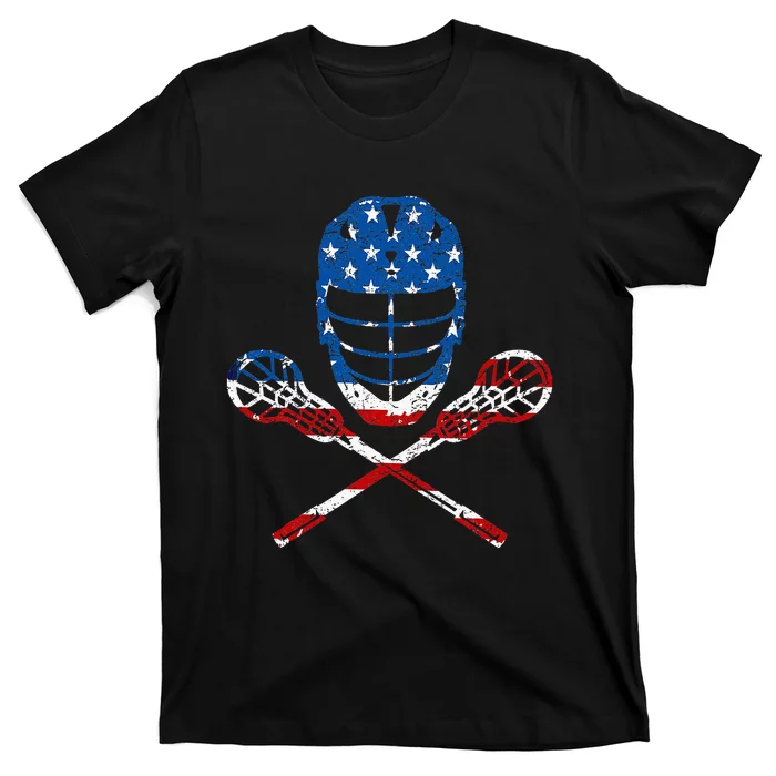 Lacrosse American Flag Lax Helmet Sticks T-Shirt