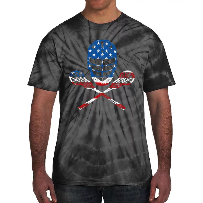 Lacrosse American Flag Lax Helmet Sticks Tie-Dye T-Shirt