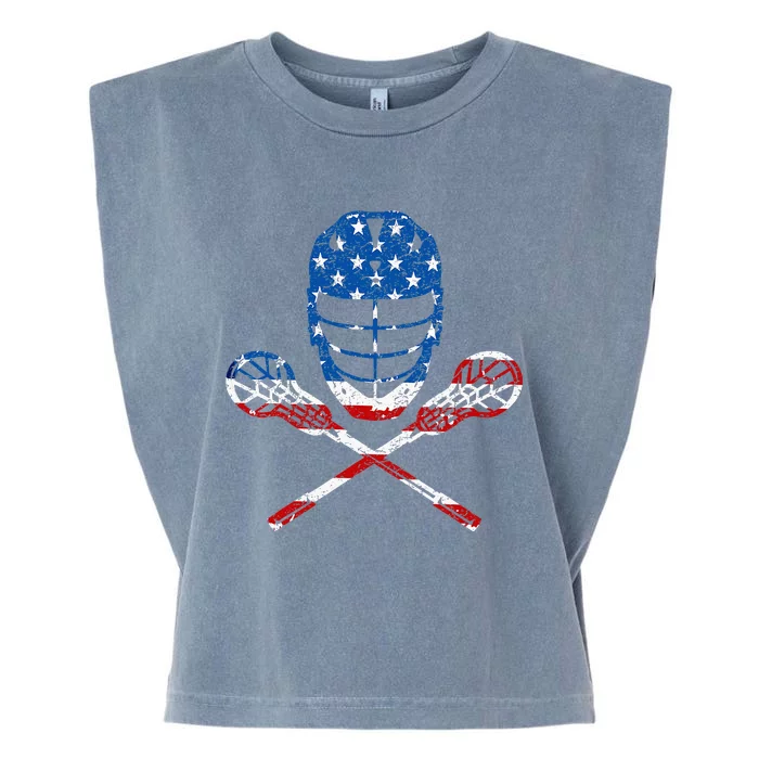 Lacrosse American Flag Lax Helmet Sticks Garment-Dyed Women's Muscle Tee