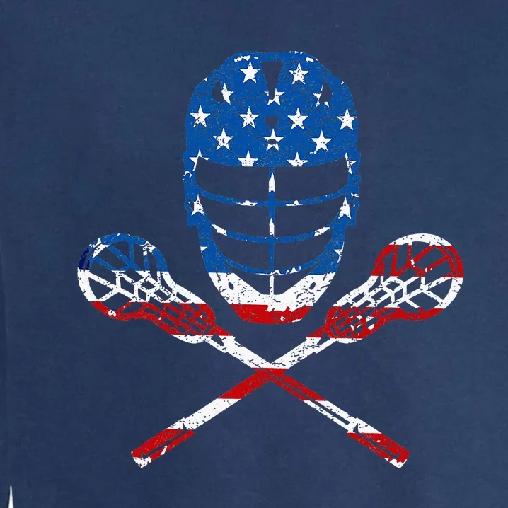 Lacrosse American Flag Lax Helmet Sticks Garment-Dyed Sweatshirt