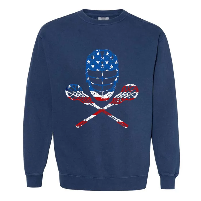 Lacrosse American Flag Lax Helmet Sticks Garment-Dyed Sweatshirt