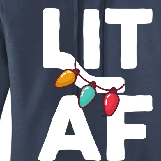 Lit Af Funny Christmas Ing Pun Xmas Party Graphic Cool Gift Women's Pullover Hoodie